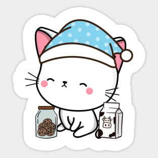 Funny white cat is having a midnight snack Sticker